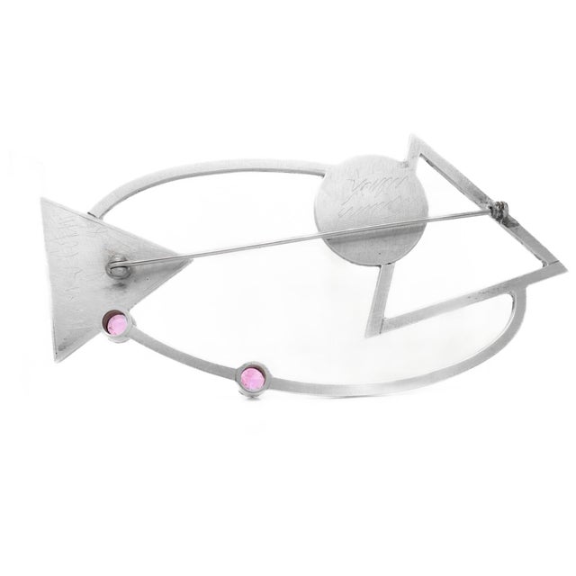 Mardi Jo Cohen 1980's Modernist Sterling Silver & Gemstone Brooch or Pin For Sale In Philadelphia - Image 6 of 12
