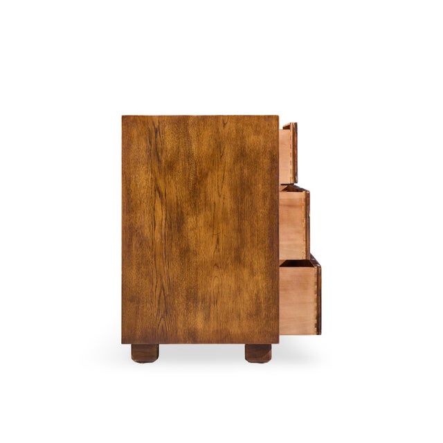 Henredon Henredon Campaign Mid Century Oak and Brass Lowboy Dresser For Sale - Image 4 of 11