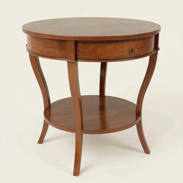 Traditional Kensington Regency-Style Round Bedside Table in Solid Mahogany For Sale - Image 3 of 4