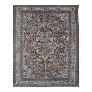 Antique Persian Bibikabad Rug With Intricate Medallion Botanical Motifs 8'6 X 11 For Sale