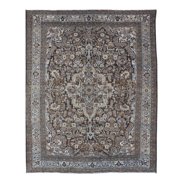 Antique Persian Bibikabad Rug With Intricate Medallion Botanical Motifs 8'6 X 11 For Sale