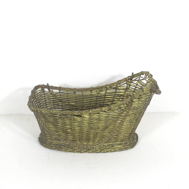 Vintage Brass Wine Bottle Holder Carrying Basket For Sale - Image 9 of 10