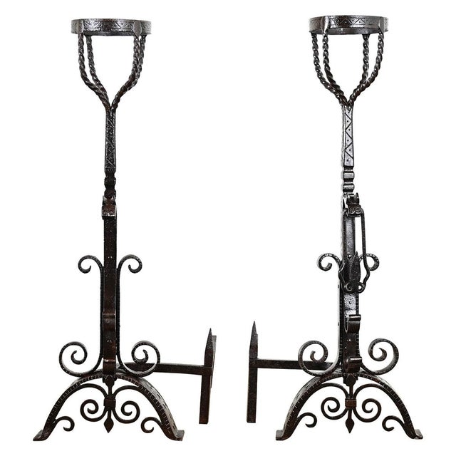 French 18th Century Forged Iron Andirons For Sale - Image 9 of 9