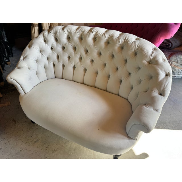 An exceptionally elegant 19th-century French Napoleon III style (Victorian revival) curved settee. This beautiful piece...