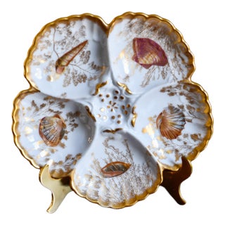 Antique Limoges T v Oyster Plate, Jones McDuffee & Stratton, Hand-Painted Shells, C. 1892-1907 For Sale