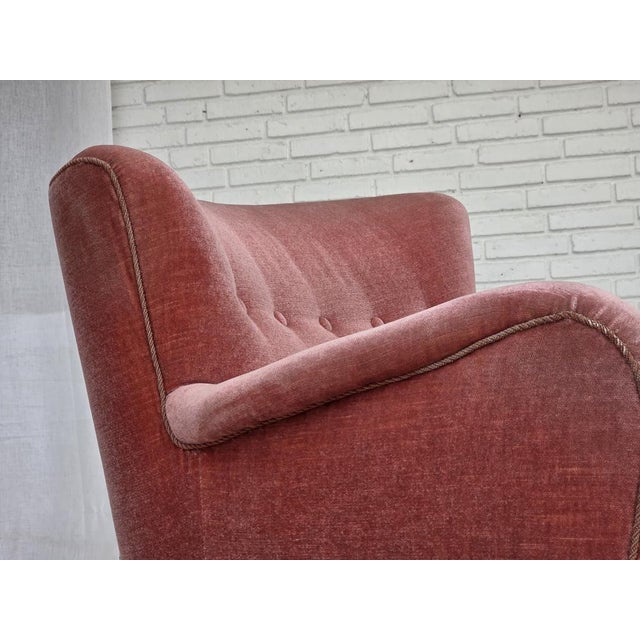 Danish Armchair in Pink Velour and Oak, 1960s For Sale - Image 4 of 18