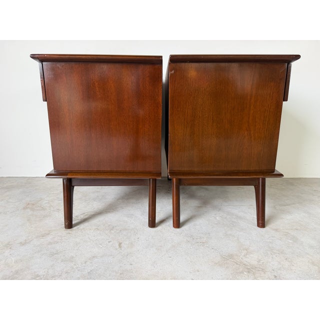 1940’s Art Deco Solid Mahogany Nightstands With Drawer & Open Shelf – A Pair For Sale - Image 11 of 18