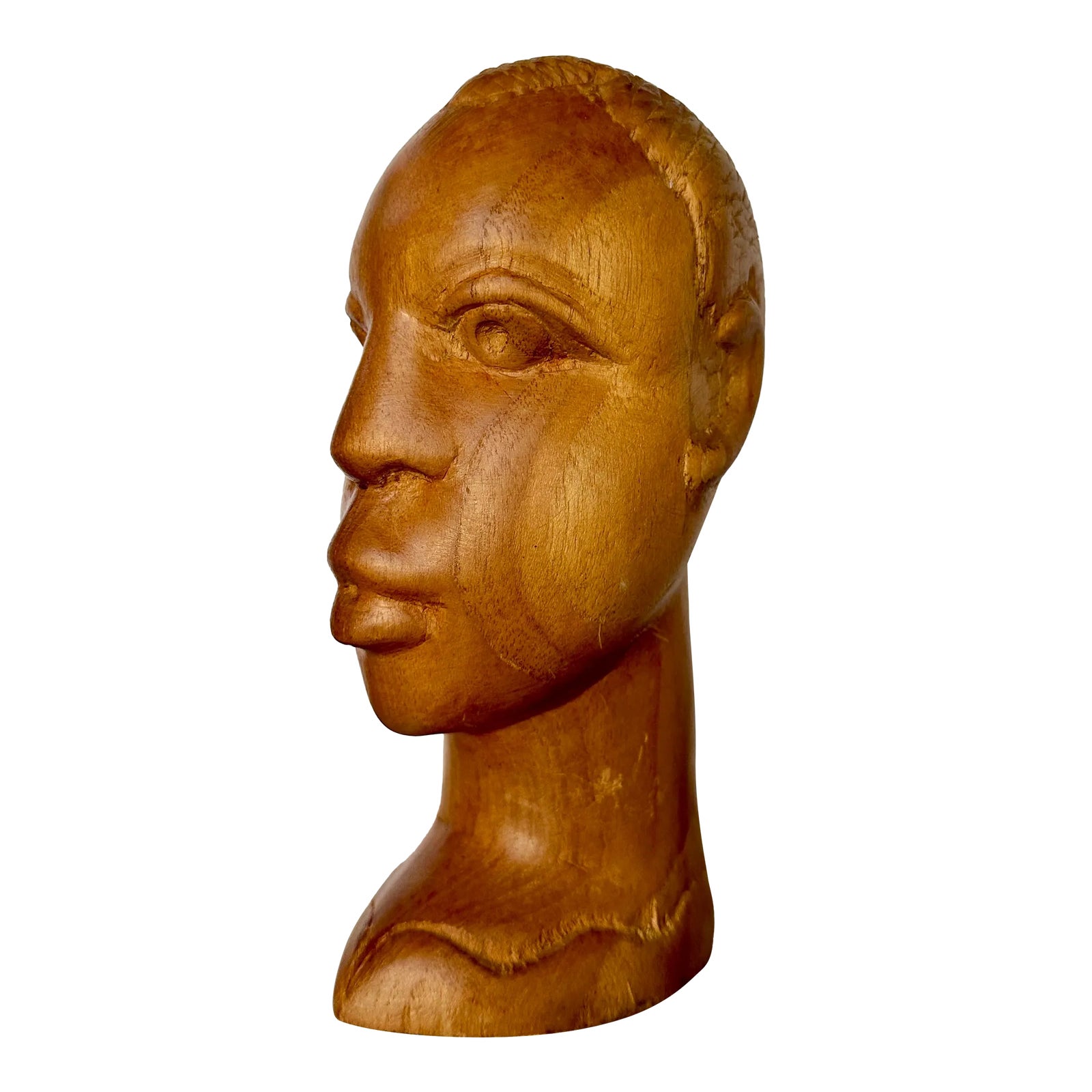 Vintage Carved Wood Folk Art Sculpture Bust of a Man | Chairish