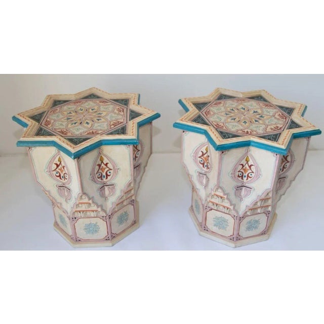 Moroccan Moorish Star Shape Ivory Side Tables a Pair For Sale - Image 11 of 12