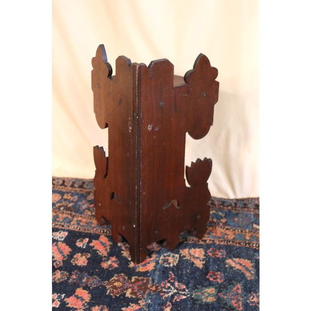 1920s Folk Art Dark Walnut Corner Shelf With Gothic Floral Details For Sale - Image 6 of 15
