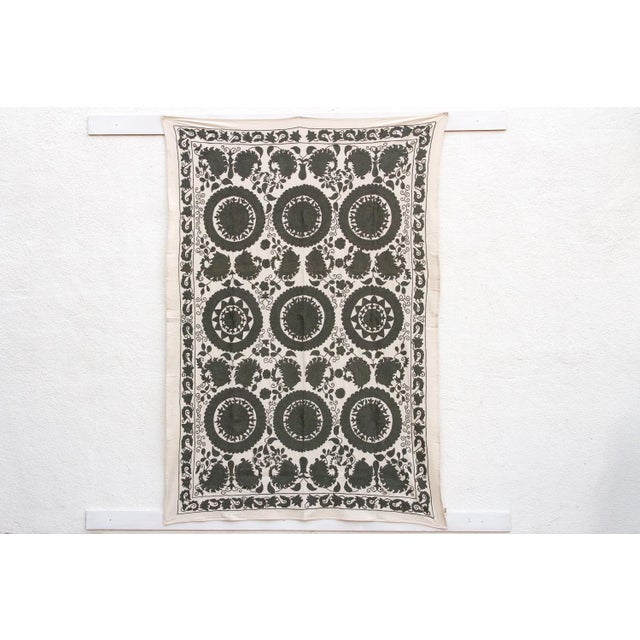 Textile Stone Medallion Hand-Embroidered Suzani Throw For Sale - Image 7 of 8