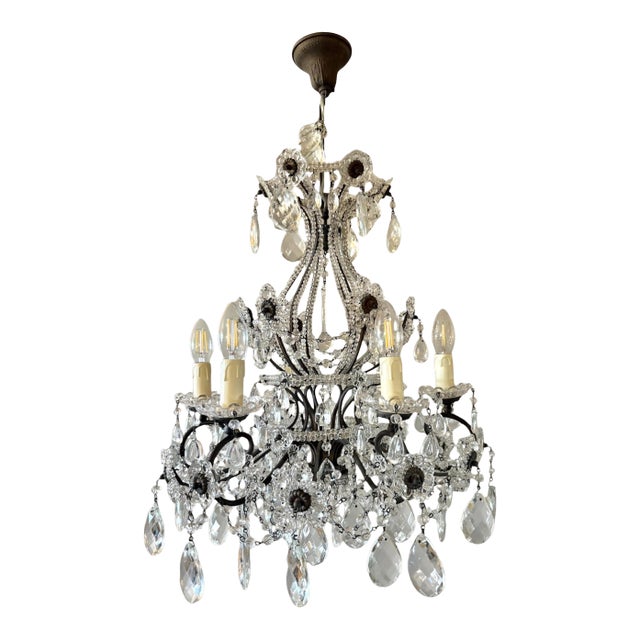 1950s Italian Mid-Century Florentine Crystal Chandelier For Sale