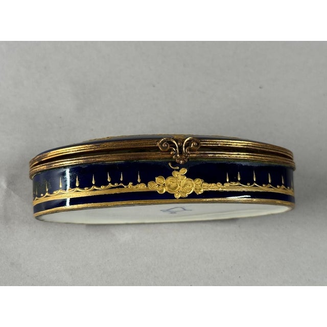Ceramic 1860 Sèvres Romantic Blue Gilt Porcelain Trinket Box For Sale - Image 7 of 12