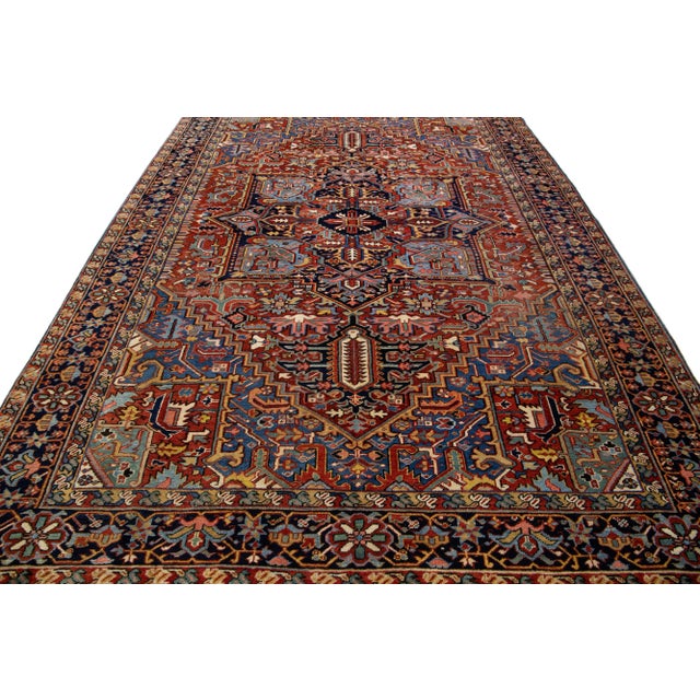 Mid 20th Century Vintage Heriz Handmade Medallion Wool Rug For Sale - Image 4 of 7