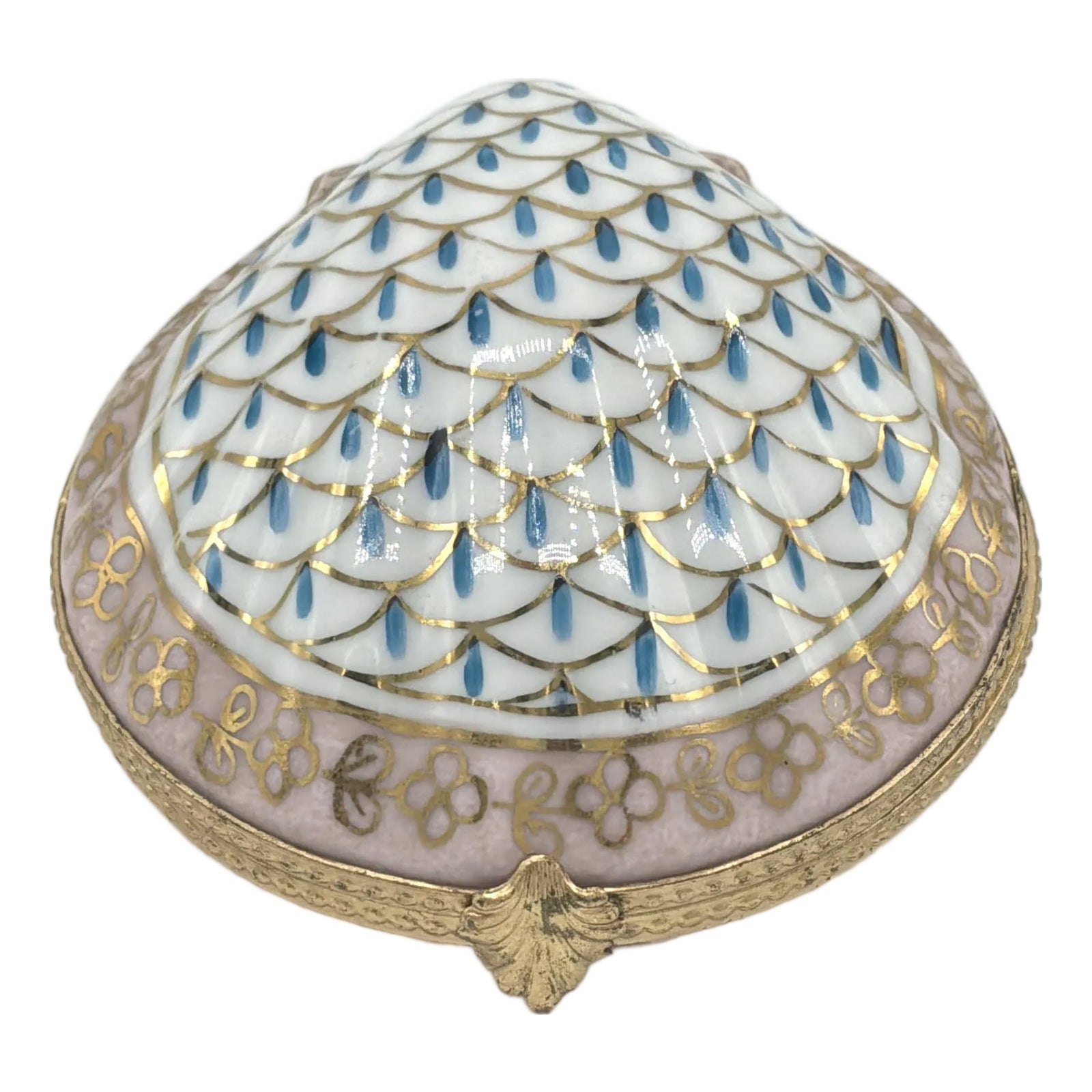 Antique French Petite Main (Painted by Hand) Clam Shell Pink Golden ...