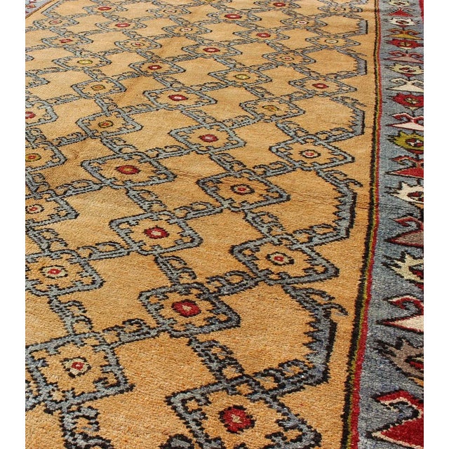 Textile Vintage Turkish Oushak Rug With Golden Tan Field and Repeating Rosette Motif For Sale - Image 7 of 9