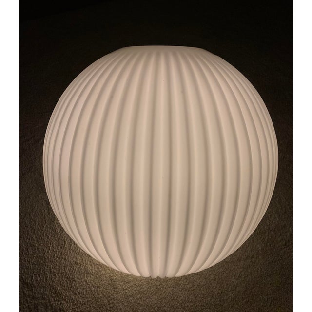 Off-white 1960s Large Mid-Century Modern Ribbed Opal Glass Ceiling Globe For Sale - Image 8 of 11