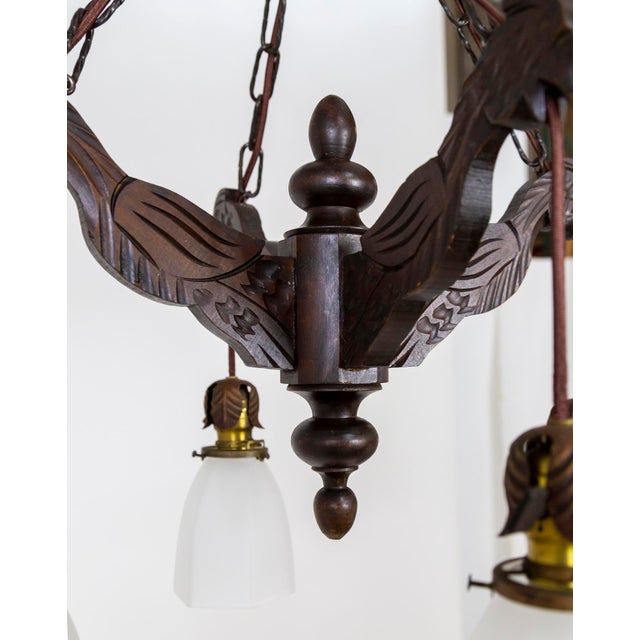 Early 20th Century Carved Wood Parrots Chandelier With Hanging Glass Shaded Lights For Sale - Image 9 of 13