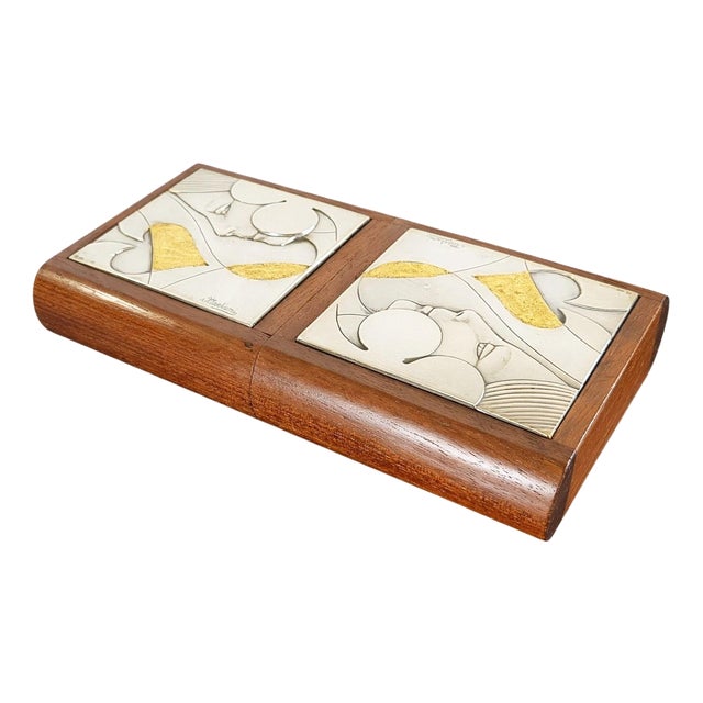Italian Playing Card Box in Walnut and Silver by Ottaviani, 1970 For Sale