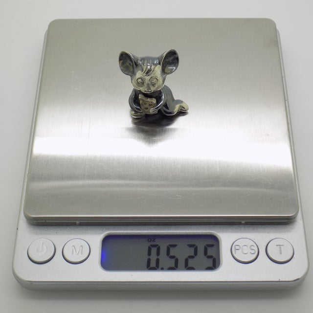 Silver Vintage Italian Handmade Genuine Sterling Silver 925 Mouse & Cheese Figurine For Sale - Image 8 of 9