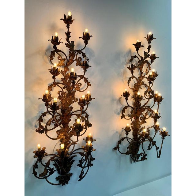 Venetian Gilt Iron Wall Sconces, Set of 2 For Sale - Image 6 of 10