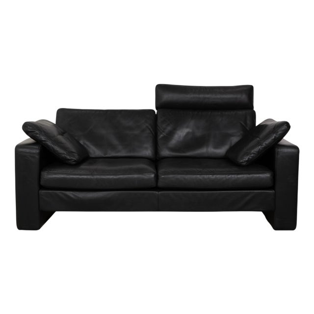 Two-Seater Sofa in Black Leather with Headrest from Cor For Sale