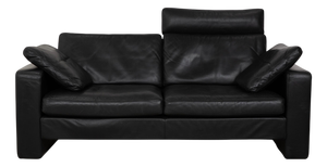 Two-Seater Sofa in Black Leather with Headrest from Cor