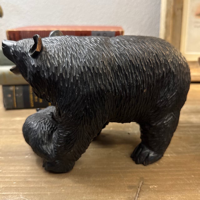Folk Art Black Forest Carved Wood Bear and Cub Sculpture For Sale - Image 3 of 10