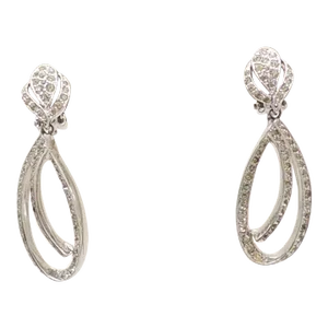 Vintage Signed Panetta Rhodium Plated Clear Rhinestone Pendant Clip Earrings - 2 Pieces