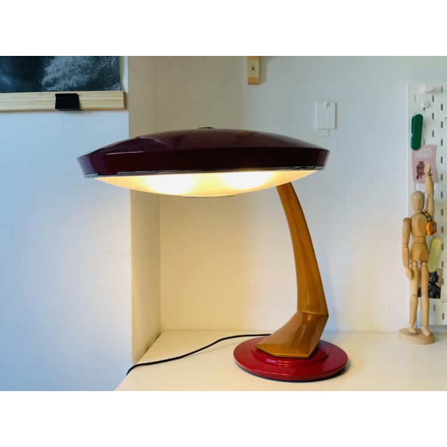 Modernist Spanish Red Metal Desk Lamp Boomerang 2000 by Fase, 1960s For Sale - Image 11 of 17