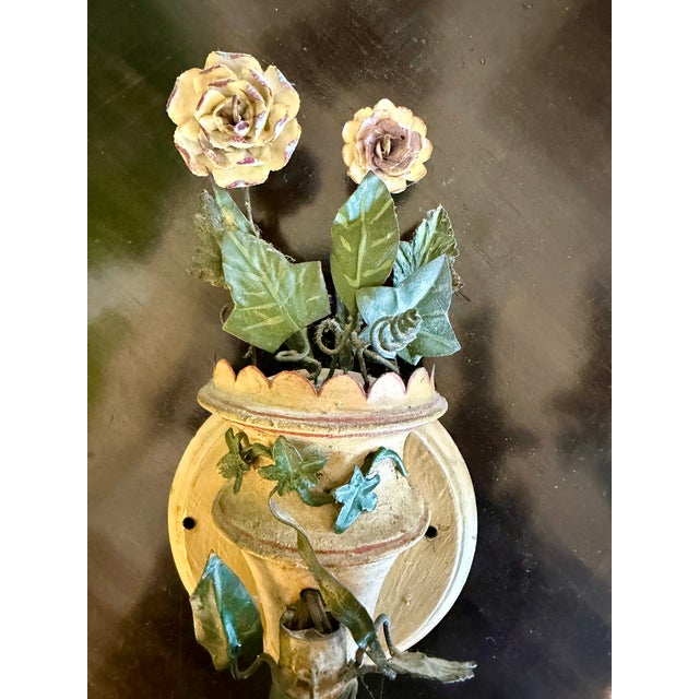 Antique French Floral Tole Wall Sconces - a Pair For Sale - Image 12 of 17