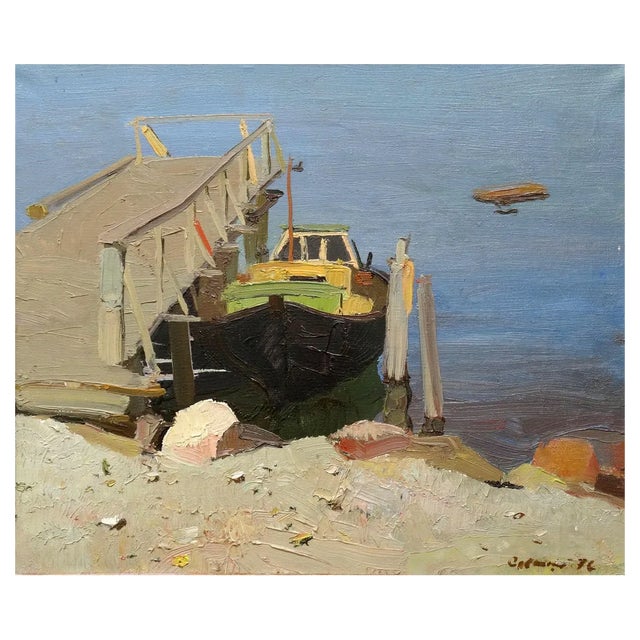 Bruno Celmins, By the Footbridge, Oil on Canvas, 1980s For Sale