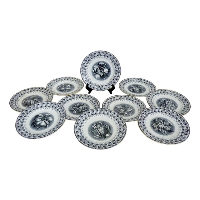 Earthenware Dessert Plates with Fruit Decoration from HB Choisy Le Roi, 19th Century, Set of 10 For Sale