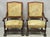Stunning Antique French Louis XIV Style Figural Needlepoint Tapestry Carved Walnut Armchairs - a Pair. Chairs feature...
