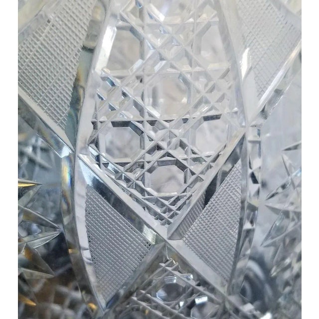 Glass Vintage Grandeur Hobstar Button Cane Strawberry Diamond Cut Crystal Vase For Sale - Image 7 of 10