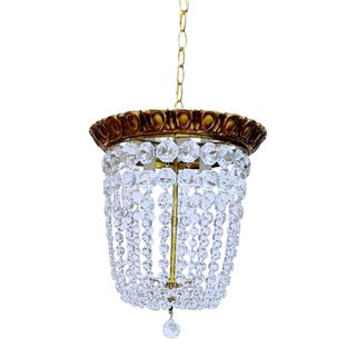Vintage Brass Basket Chandelier For Sale