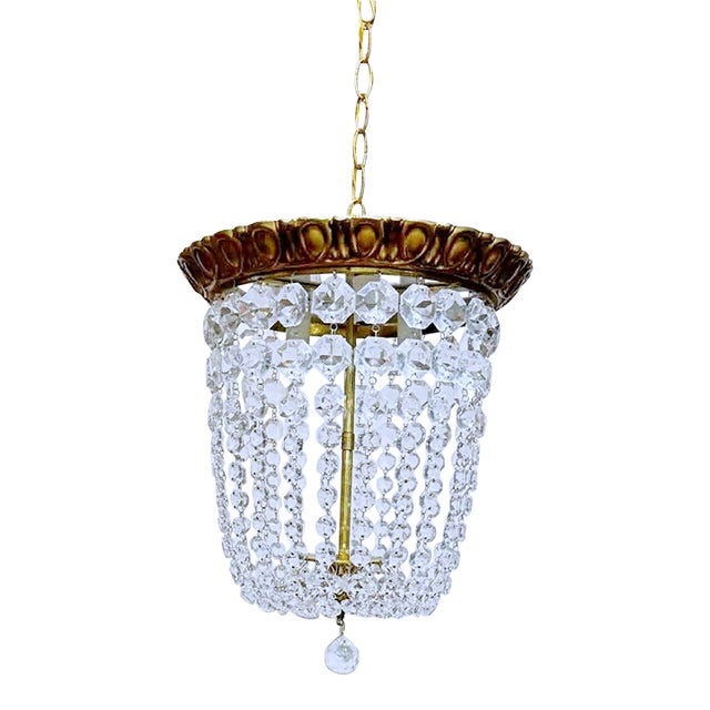 Vintage Brass Basket Chandelier For Sale