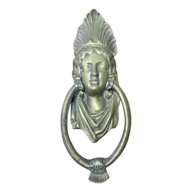 A Victorian Brass Caryatid Door Knocker a Large Victorian Brass Door Knocker, 1890 For Sale