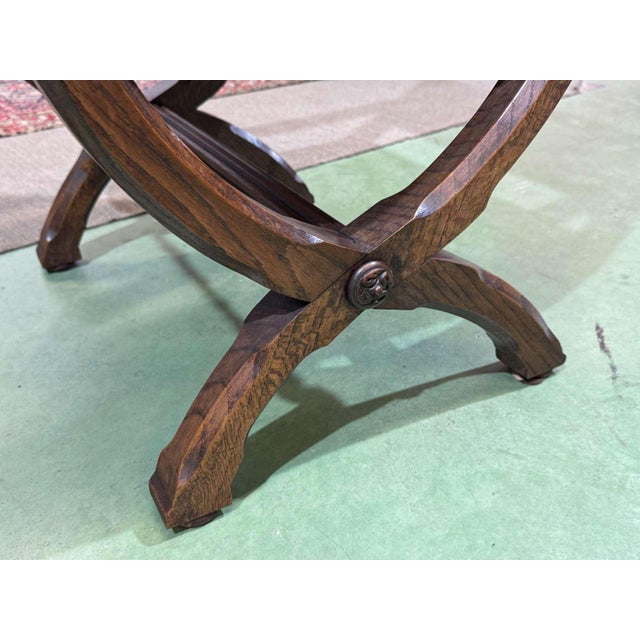 Chairs and Armchairs in Oak and Leather with Gothic Decoration, 1930s, Set of 8 For Sale - Image 15 of 18