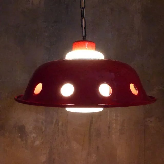 Mid-Century Modern Ceiling Lamp with Red Enamel Overlay, 1960s For Sale - Image 3 of 14