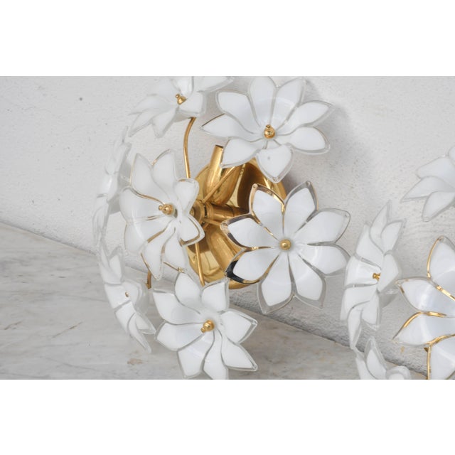 Vintage Ceiling Light Murano White Flowers, 1970s - Set of 2 For Sale - Image 4 of 11