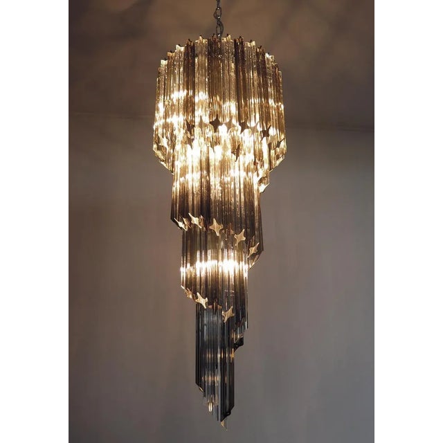 Vintage Italian Chandelier with 86 Smoked Glass Prisms, 1983 For Sale - Image 11 of 15