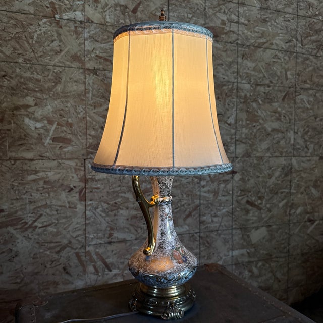 Hollywood Regency Vintage Hollywood Regency Gilt Floral Porcelain Pitcher Lamp, 1940s–50s For Sale - Image 3 of 12