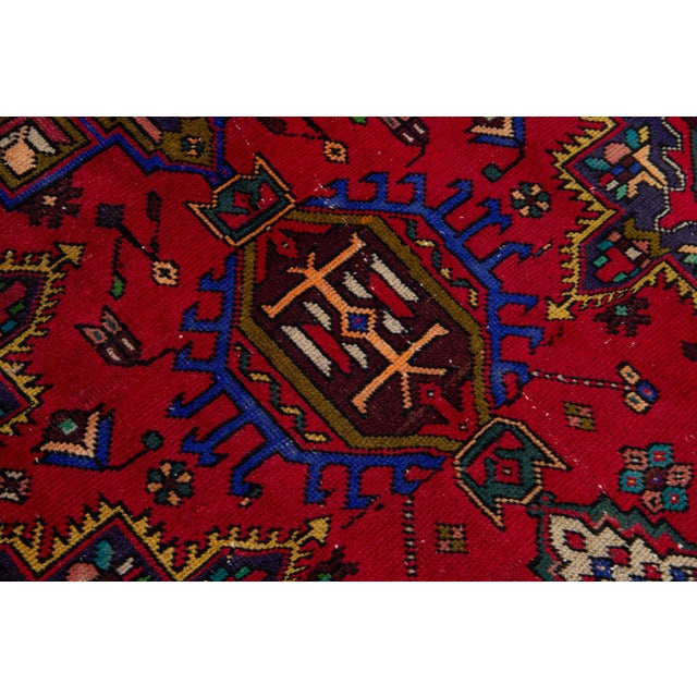Tribal 1960s Vintage 1960s Heriz Wool Runner Handmade With Multicolor Design For Sale - Image 3 of 7