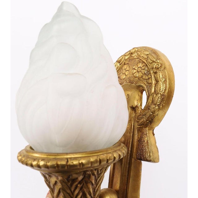 Antique Neo-Classical Ormolu and Glass Flaming Torch Wall Light, 1920s For Sale - Image 6 of 11