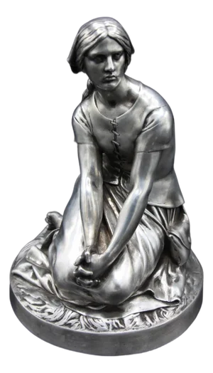 Chapu, Barbedienne Sculpture of Joan of Arc, 1800s, Bronze with Silver Patina