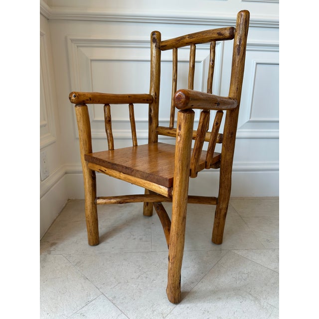 Vintage Handmade Small Size Rustic Carved Log Wood Chair For Sale - Image 10 of 18