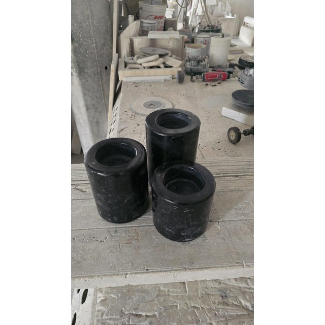 Vintage Candleholders in Black Marquinia Marble, Set of 3, in Flawless conditions. Designed 1970 to 1979