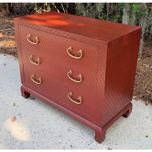 Baker Furniture Company 1980s Baker Furniture Asian Ming Style Grasscloth Chest For Sale - Image 4 of 13