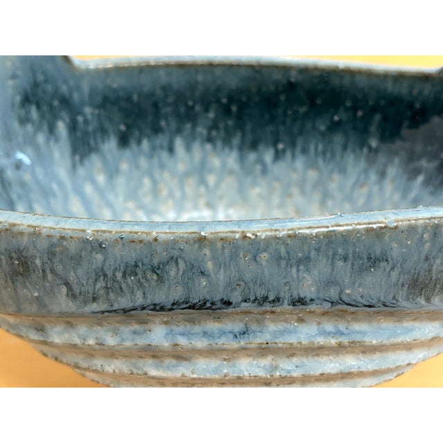 Ceramic Modernist Blue Japanese Footed Ikebana Vase Signed 1959 For Sale - Image 7 of 9